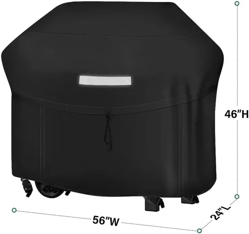 Vista 2 de Funda para parrilla, 56 pulgadas, impermeable, resistente a la intemperie, a prueba de rasgaduras, anti-UV, resistente a la decoloración, con correa
