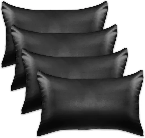 Vista 27 de Elegant Comfort Juego de 4 fundas de almohada de satén de viscosa refrescante con cierre de cremallera oculto, suave como la seda para el cuidado