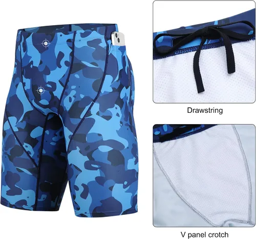 Vista 4 de beroy Pantalones cortos de compresión para hombre, entrenamiento atlético, capa base deportiva ajustada con un bolsillo