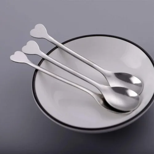 Vista 5 de Mini Dessert Spoons Set of 10, Stainless Steel Demitasse Spoons, Small Heart-shaped Handle, 4.5-Inch