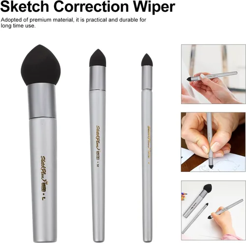 Vista 7 de EXCEART 3PCS Sketch Wipe Pen Esponja Frotar Cepillo Resaltar Corrección de Manchas Herramienta de frotis