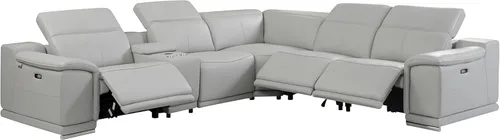 Vista 233 de BlackJack Furniture Venice - Sofá modular de cuero italiano de grano superior de 5 piezas con 3 reclinables eléctricos, reposacabezas ajustable