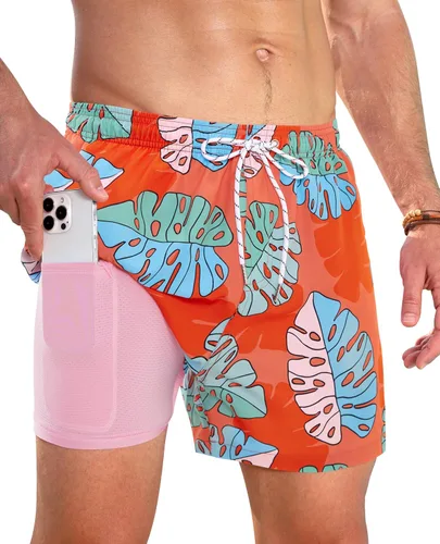 Vista 27 de Gleeease Traje de baño para hombre de 5 pulgadas con forro de compresión, bolsillos, cordón, secado rápido, elástico, divertido, playa, natación