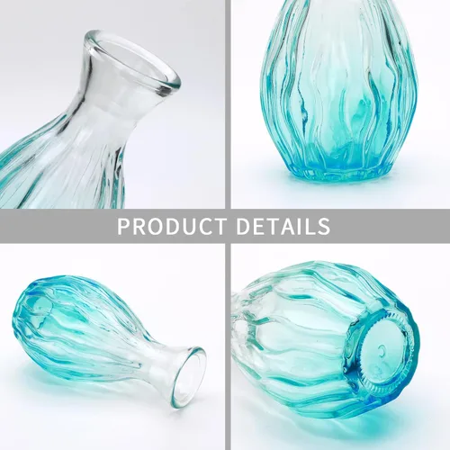 Vista 3 de Juego de jarrones de cristal Mapoxy para brotes de flores, juego de 4, jarrones azules pequeños para centro de mesa de boda, decoraciones de mesa