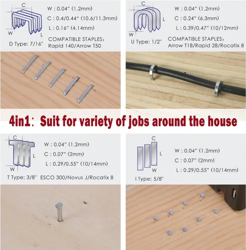 Vista 5 de Pistola grapadora para tapicería resistente, DEWBIN 4 en 1 con 2000 grapas, removedor, grapadora manual con ajuste de potencia para madera