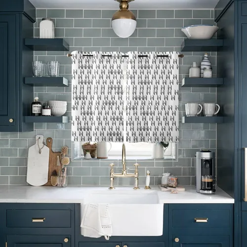 Vista 8 de Libaoge Curtains Panels for Kitchen Letter H Geometric Pixel Style Modern Window Curtains Light Filtering Grommet Top Drapes for Bedroom Closet-Set