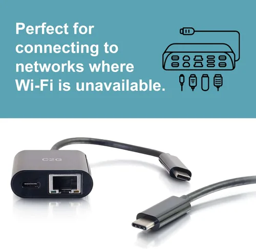 Vista 5 de C2G 29749 Adaptador USB C y adaptador Ethernet con alimentación, negro