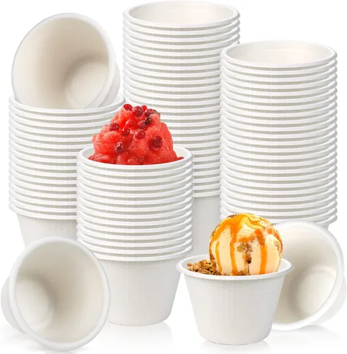 200 cuencos biodegradables naturales de caña de azúcar de 4 onzas, cuencos de papel desechables compostables para ensalada, sopa caliente, pasta y