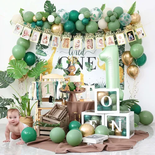 Wild One - Decoraciones de cumpleaños para niños, temática de selva, baby shower, safari, suministros de primera fiesta, kit de guirnalda de globos