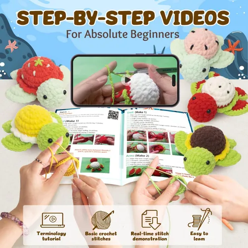 Vista 4 de Kit de ganchillo POP COCHE para principiantes, kits de inicio de ganchillo para adultos, kit de tejer y crear amigurumis con instrucciones paso a
