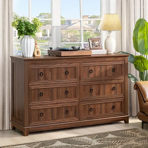 Vista 5 de Joaxswe Cómoda de 6 cajones para dormitorio, cómoda de madera de 54 Marrón