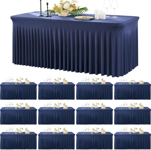 Vista 18 de Paquete de 2 manteles de elastano azul bebé para mesas rectangulares de 6 pies, manteles elásticos de 6 pies, falda de escritorio para fiestas