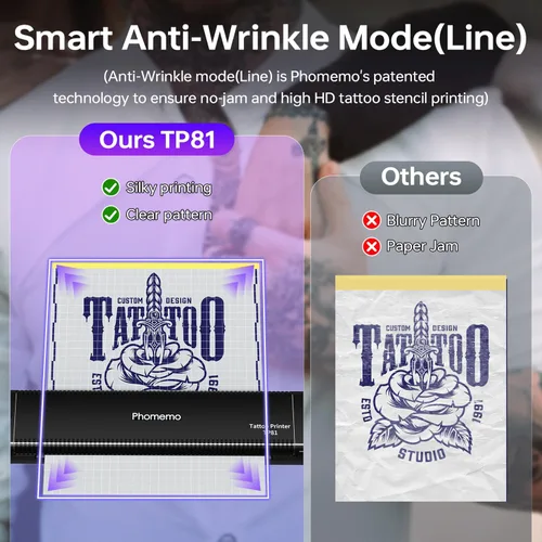 Vista 5 de Phomemo Impresora de plantillas de tatuaje actualizada, TP81 impresora de tatuaje Bluetooth con 10 piezas de papel de transferencia, compatible