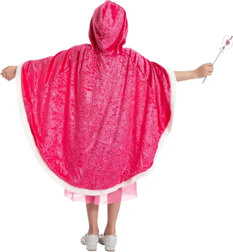 Vista 4 de 3 piezas de capa con capucha de princesa con corona de tiara y varita disfraz de princesa para niñas accesorios de vestir para Halloween y cosplay