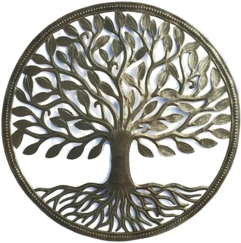 It's Cactus Decoración de pared hecha a mano, arte colgante de metal de Haití, escultura redonda de 23 pulgadas, exhibición en interiores o