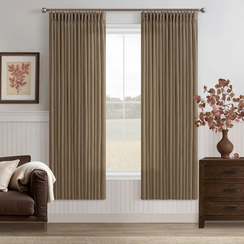Vista 95 de TWODRAPES Cortinas de Lino Plisadas con Pinza Beige Blancas de 54 Pulgadas de Largo 2 Paneles para Comedor Cocina Dormitorio Plisadas Semi