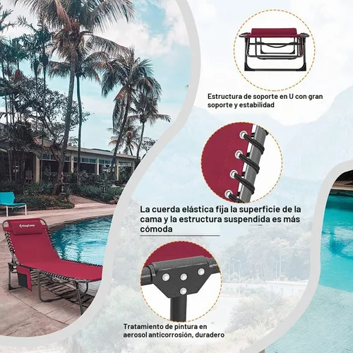 Vista 7 de KingCamp Cama de playa, campamento, plegable, reclinable, ajustable, soporta 265 libras para tomar el sol, playa, piscina, cama de dormir