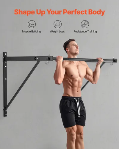 Vista 3 de VEVOR Pull Up Bar, Multi-Grip Wall Mounted Pull Ups, 50 in Width Multifunctional Chin Up Training Station, Heavy Duty Steel Upper Body Workout Bars