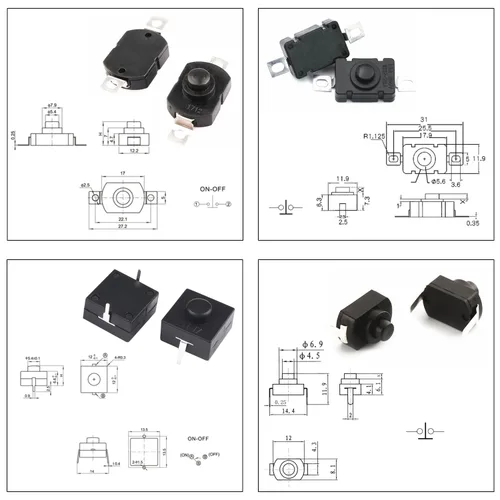 Vista 5 de Interruptor de botón con pestillo, kit surtido de autobloqueo, micro mini doblado y plano, 2 pines, 3 pines, 4 pines, interruptor de encendido