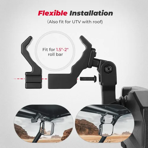 Vista 4 de KEMIMOTO Espejo Central UTV, Abrazadera de Aluminio Ajustable Espejo Retrovisor UTV se Ajusta a Jaula Antivuelco de 1.5"-2" y Compatible con Polaris