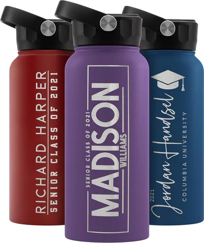 Vista 31 de Regalos de graduación, botella de agua personalizada con tapa con popote, 18 onzas, color negro, botella de agua personalizada con texto, doble