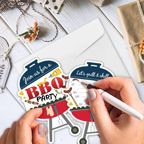 Vista 5 de REWIDPARTY Tarjetas de invitación para fiestas temáticas de barbacoa con sobres (juego de 15) invitaciones rellenas en forma de invitaciones
