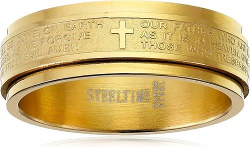 Vista 8 de Amazon Essentials Steeltime - Anillo giratorio chapado en oro de 18 quilates para hombre, con oración Our Father (anteriormente Amazon Collection)