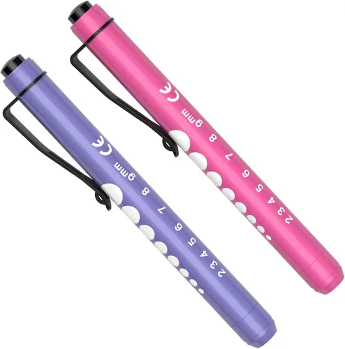 Vista 11 de RISEMART - Minilinternas para enfermeras, pack de 2, linterna médica reutilizable con medidor de pupila y regla, luz LED blanca para estudiantes
