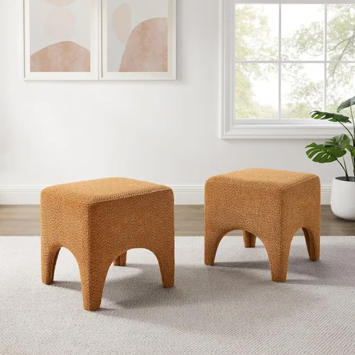 Vista 13 de Taburete Otomano Cuadrado Moderno de Boucle de 17", Taburete de Tocador para Maquillaje, Reposapiés Rectangular para Sofá, Taburete Otomano Tapizado