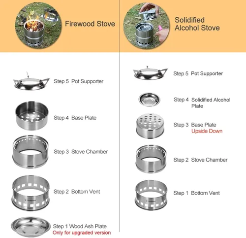 Vista 4 de TOMSHOO Estufa de camping, portátil plegable a prueba de viento estufa de leña compacta de acero inoxidable estufa de alcohol al aire libre camping