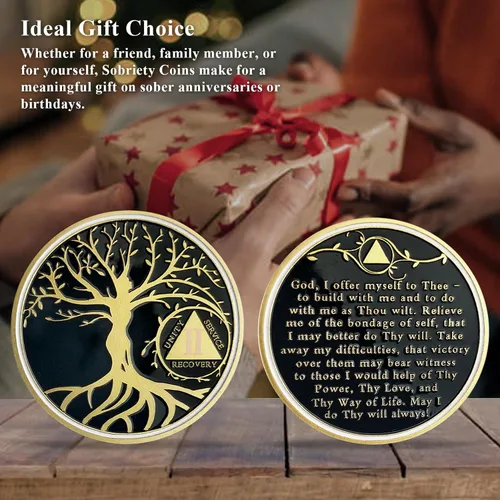 Vista 6 de Chip de sobriedad del árbol de la vida de 2 años, chips AA y medallones – Moneda de recuperación de sobriedad Regalos de sobriedad para celebrar