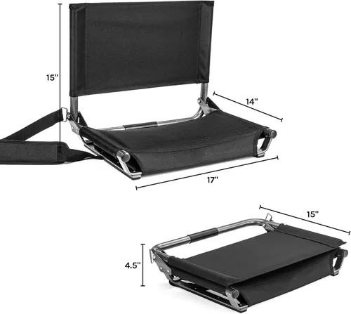 Vista 3 de Cascade Mountain Tech - Asientos de estadio portátiles, de acero plegables para gradas descubiertas, en color negro, tamaño regular de 17 pulgadas