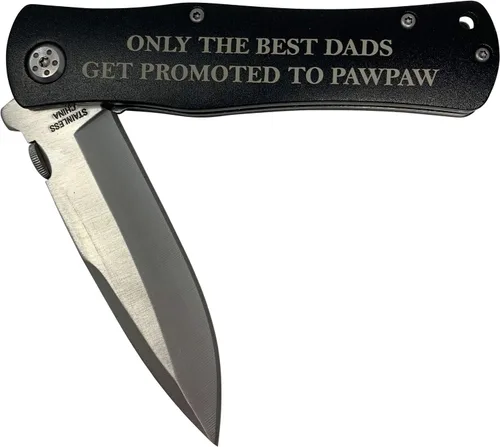 Only the Best Dads Get Promoted to PawPaw - Cuchillo de bolsillo plegable de acero inoxidable con clip, color negro