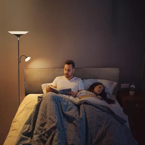 Vista 9 de SIBRILLE RGB Torchiere - Lámpara de pie LED regulable de 2 vías con control remoto y botón, luz de lectura de piso giratoria de 34 W, lámpara