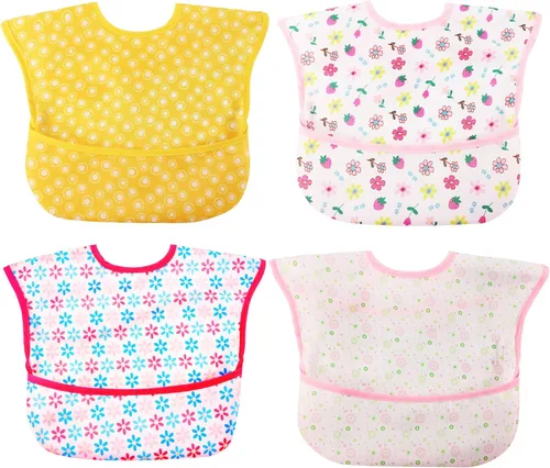Vista 21 de Baberos para bebé impermeables, babero para niños pequeños - Babero de alimentación con bolsillo para bebé niño niña lavable 6-36M