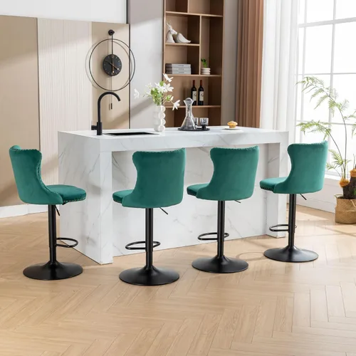 Vista 170 de Aoowow Juego de 2 taburetes de bar giratorios, taburetes de bar ajustables con respaldo de terciopelo copetudo, sillas de bar modernas tapizadas