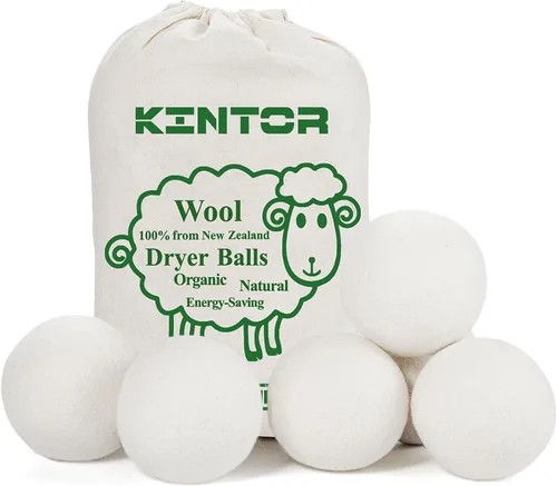 Bolas Secadora e Lana XL 6 Pack 2.95 pulgadas, 100% Tela suavizante natural orgánica de Nueva Zelanda, Hipoalergénica seguro para bebés y sin aroma,