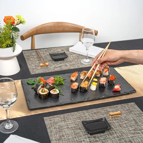 Vista 5 de Restaurantware Voga - Platos de servir de 10 x 20 pulgadas, 4 tablas rectangulares de charcutería, imitan el aspecto de la melamina negra pizarra