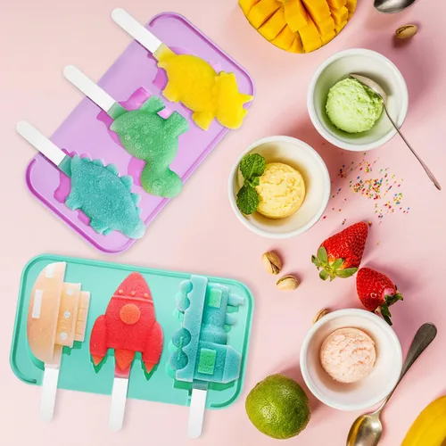Vista 9 de Hemoton Moldes de silicona para paletas, paquete de 2 moldes caseros para tartas, moldes de hielo reutilizables con tapa y 12 calcomanías