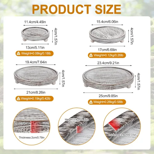 Vista 2 de Juego de 4 portavelas de madera, bandeja elevadora para velas de madera, soporte para velas de té, mesa de café de granja, bandeja decorativa