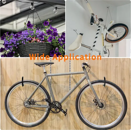 Vista 7 de 4 Pack Heavy Duty Bike Hooks - Screw in Bike Hangers for Garage Ceiling and Wall - Bicycle Storage and Hanging Wall Mount Hanger Black