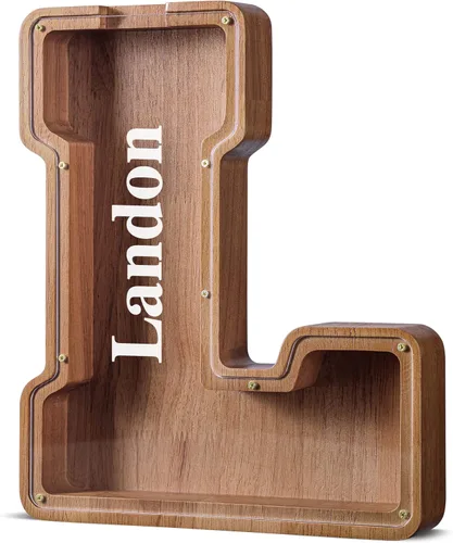 Vista 39 de SummiDate Alcancía de madera de letra para niños y niñas, Alfabeto, regalo de cumpleaños para niños (W)