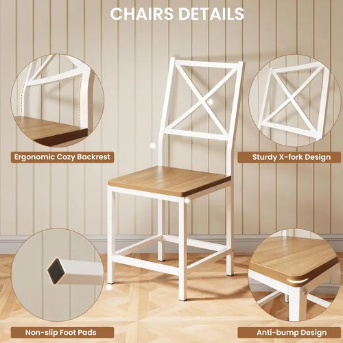 Vista 5 de Juego de mesa de comedor IRONCK para 4, mesa redonda de cocina y 4 sillas taburete para comedor, escritorio de 44.5 pulgadas con hojas abatibles