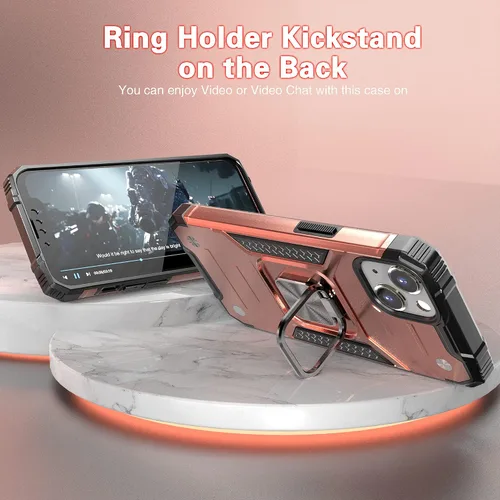 Vista 5 de Funda delgada para iPhone 13 / iPhone 14 con protector de pantalla, absorción de golpes, resistente a prueba de caídas, con soporte de automóvil