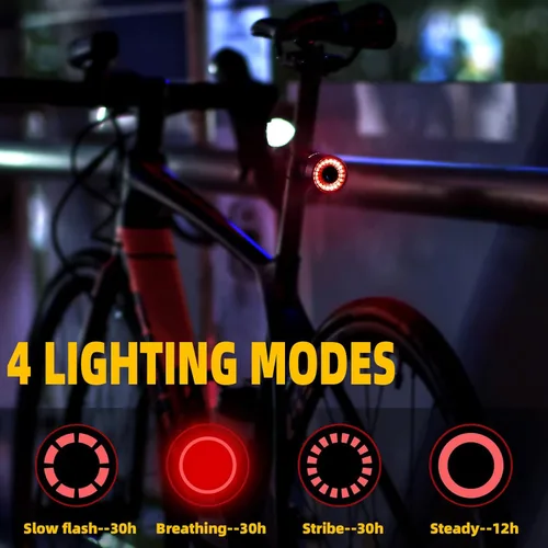 Vista 4 de ROCKBROS Luz trasera de bicicleta, luz trasera de bicicleta recargable, sensor de encendido y apagado automático IPX6, luces traseras impermeables