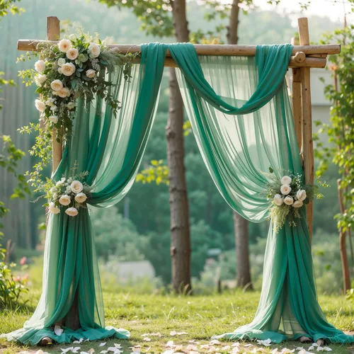 Vista 33 de Tela drapeada para arco de boda, 2 paneles de 18 pies, cortina de telón de fondo transparente azul bebé, cortina de gasa para boda, arco, ceremonia