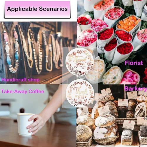 Vista 2 de PMCDS2G Calcomanías de agradecimiento enrolladas en dos estilos de oro rosa de 1.5 pulgadas, 500 unidades para tarjetas de festival, envolturas