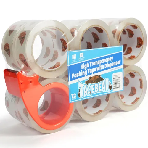 Vista 9 de TAPEBEAR Cinta de embalaje transparente, 12 rollos, 1.88 pulgadas x 55 yardas x 2.0 mil de grosor, cinta adhesiva acrílica para envío, sellado