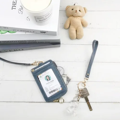 Vista 6 de bolimoss Soporte para tarjeta de identificación con cordón para el cuello, cartera de piel sintética, cordón rosa con soporte para identificación