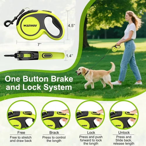 Vista 6 de Correa retráctil mejorada para perro de 16.4 pies – Correa retráctil reflectante resistente con agarre suave antideslizante – Bolsa desmontable